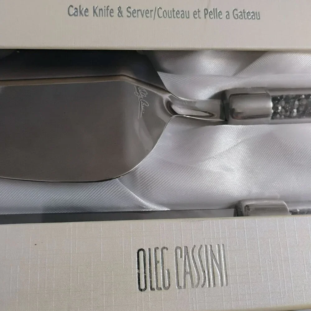 Oleg Cassini Crystal Hematite Cake Knife & Server Set, Wedding Anniversary